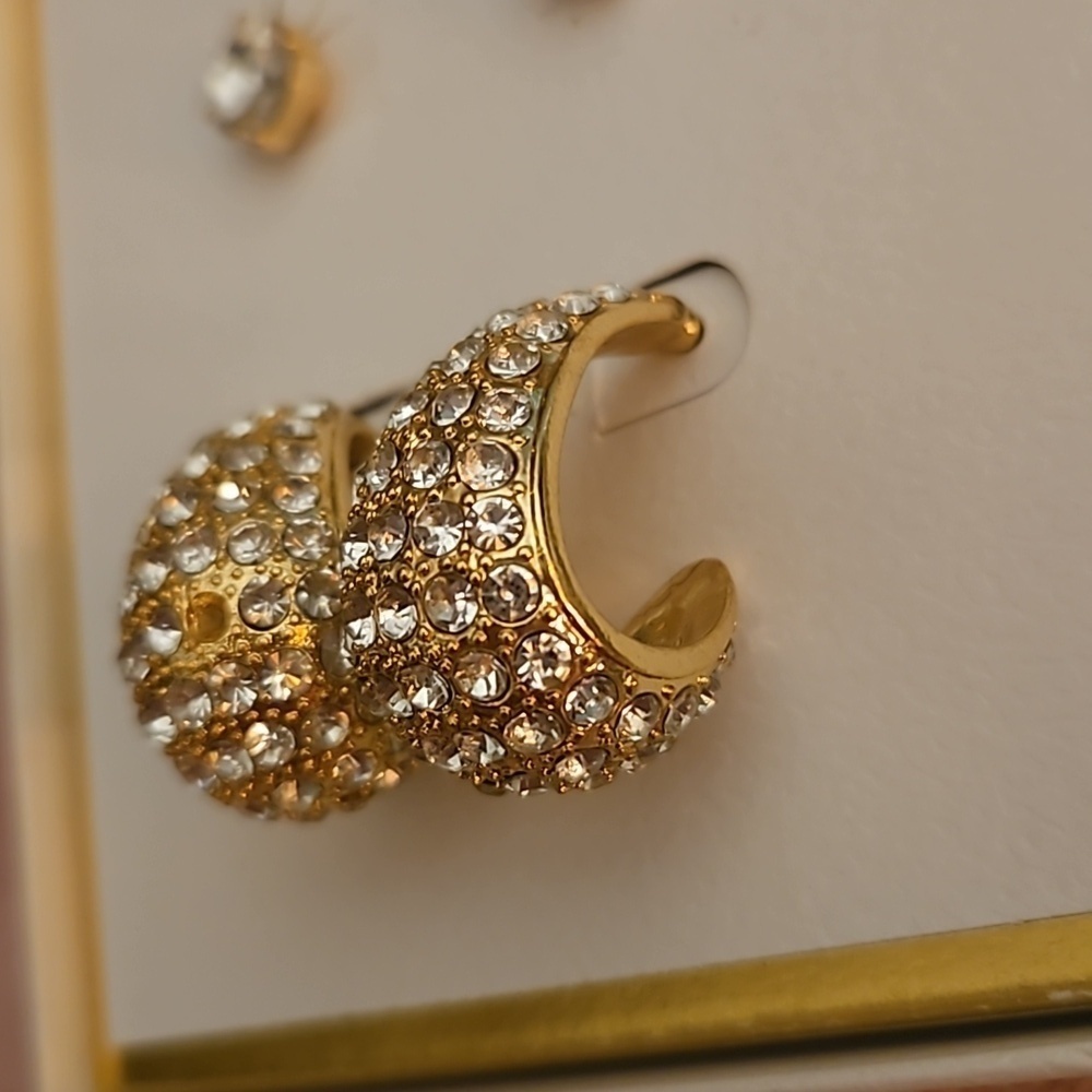 JESSICA SIMPSON Goldtone Paved Chunky Hoop and Solitaire Post Earrings - Picture 2 of 6
